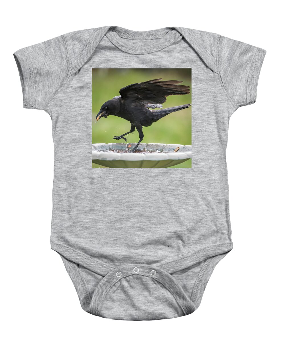 Terry D Photography Baby Onesie featuring the photograph That's a Mouth Full Black Crow by Terry DeLuco