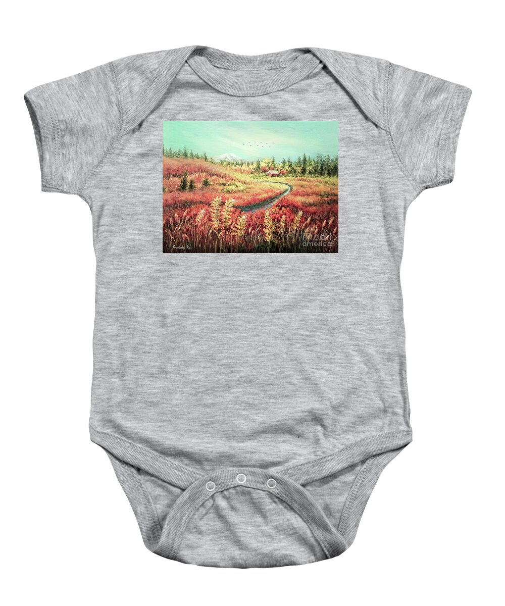 Autumn Landscape Baby Onesie featuring the painting The Beauty of Autumn by Yoonhee Ko