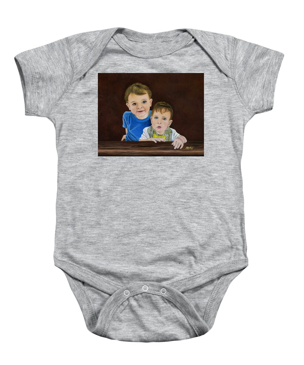 Acrylic Portrait Baby Onesie featuring the painting The Boys by Shirley Dutchkowski