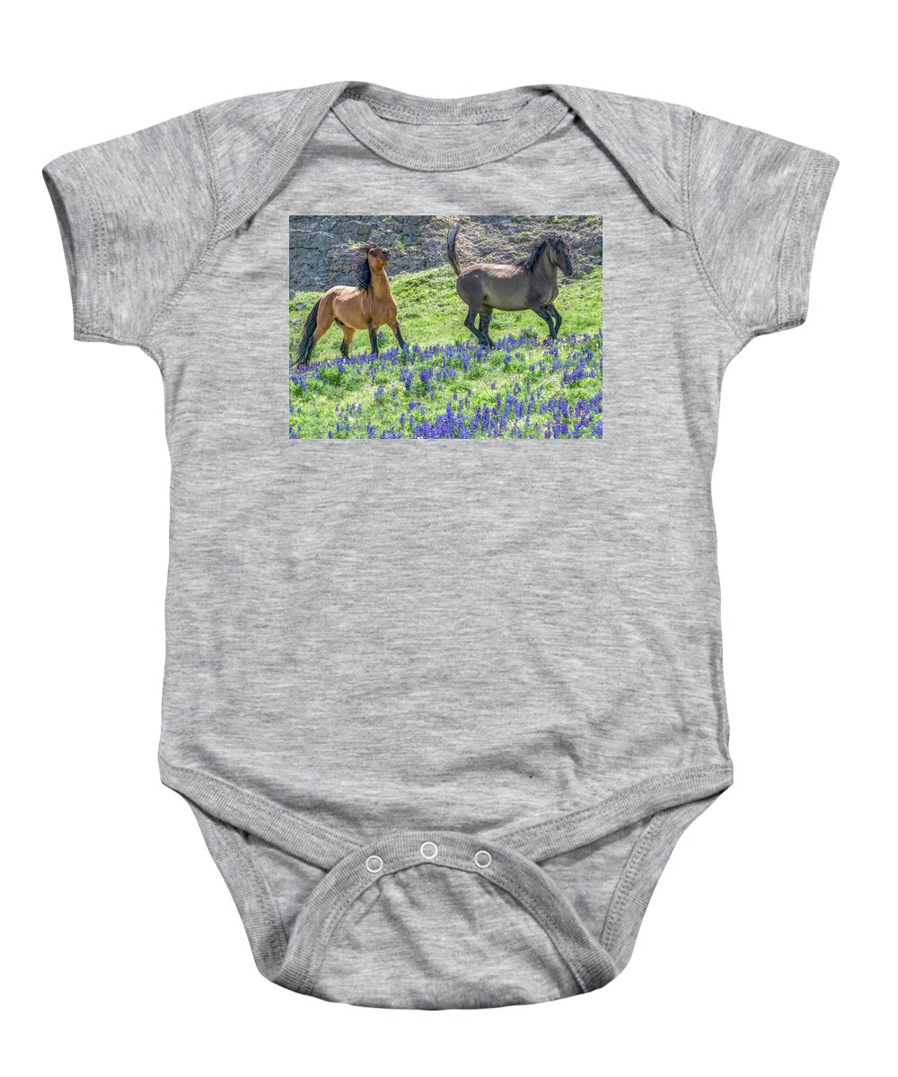 Wild Horses Baby Onesie featuring the photograph The Chase Is On by Marcy Wielfaert