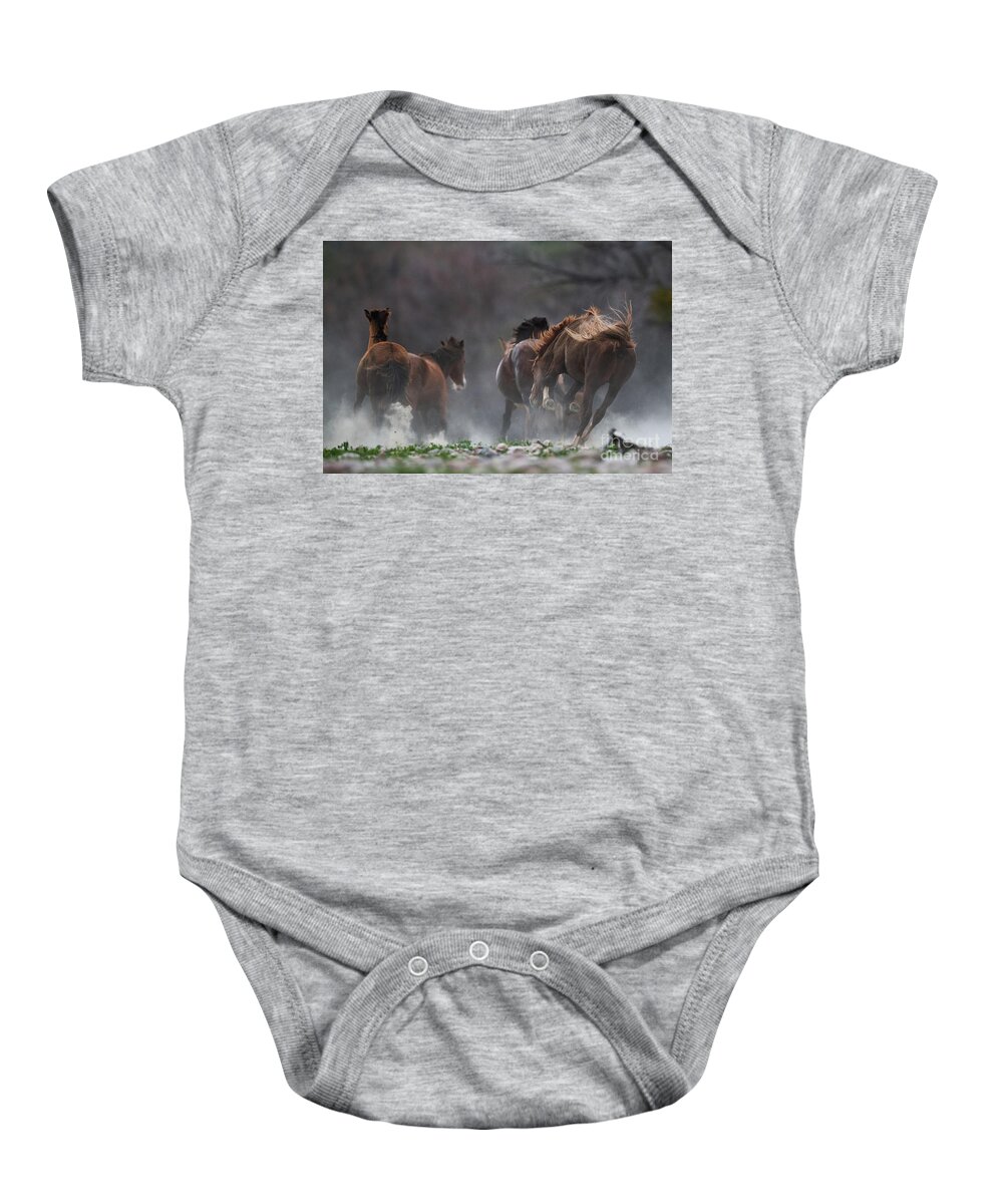 Stallion Baby Onesie featuring the photograph The Chase by Shannon Hastings