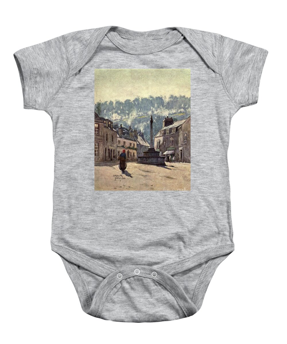 Abbotsford Baby Onesie featuring the drawing The Cross, Melrose g3 by Historic Illustrations