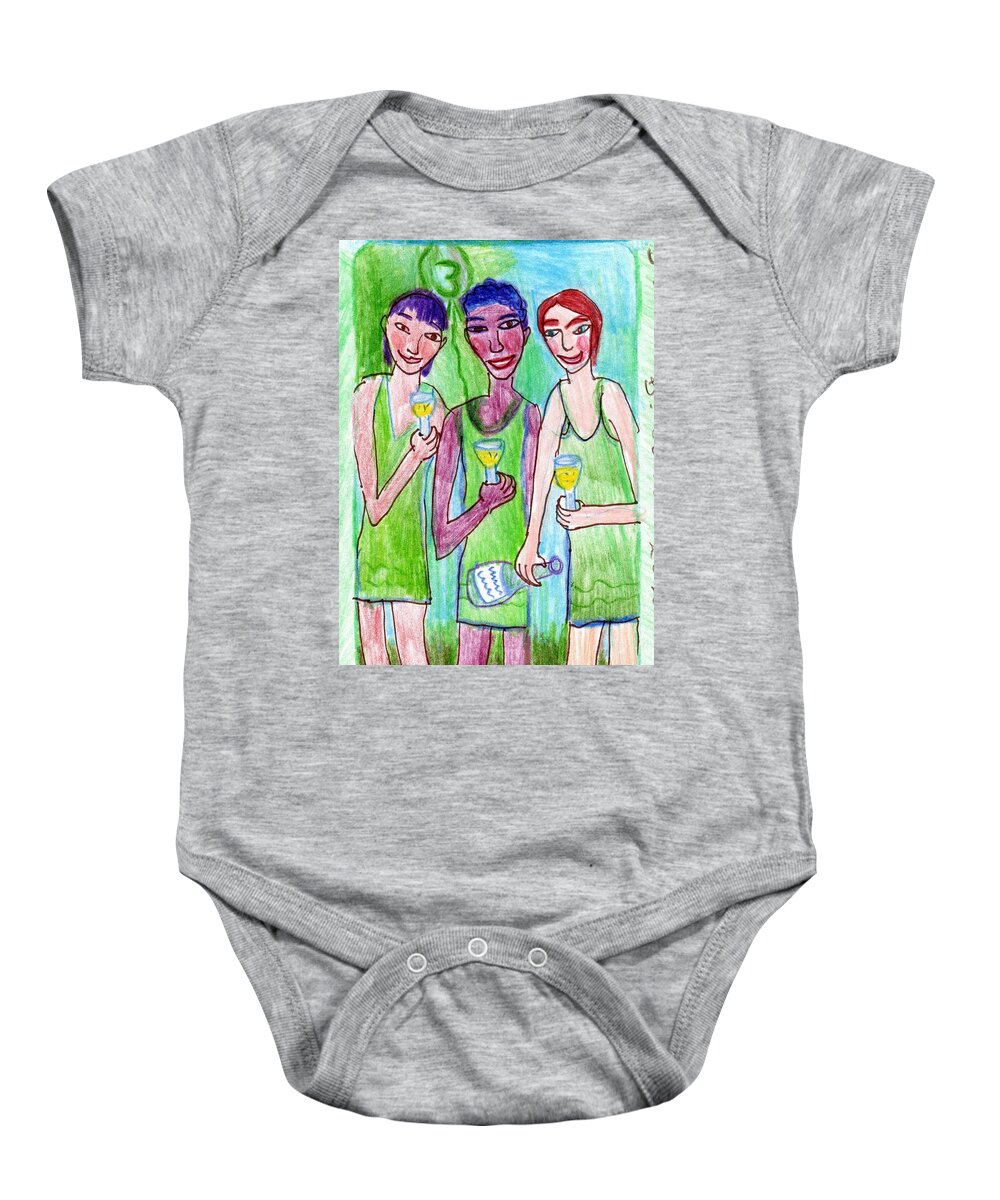 Tarot Baby Onesie featuring the drawing The Glowing Tarot Cups 3 by Sushila Burgess