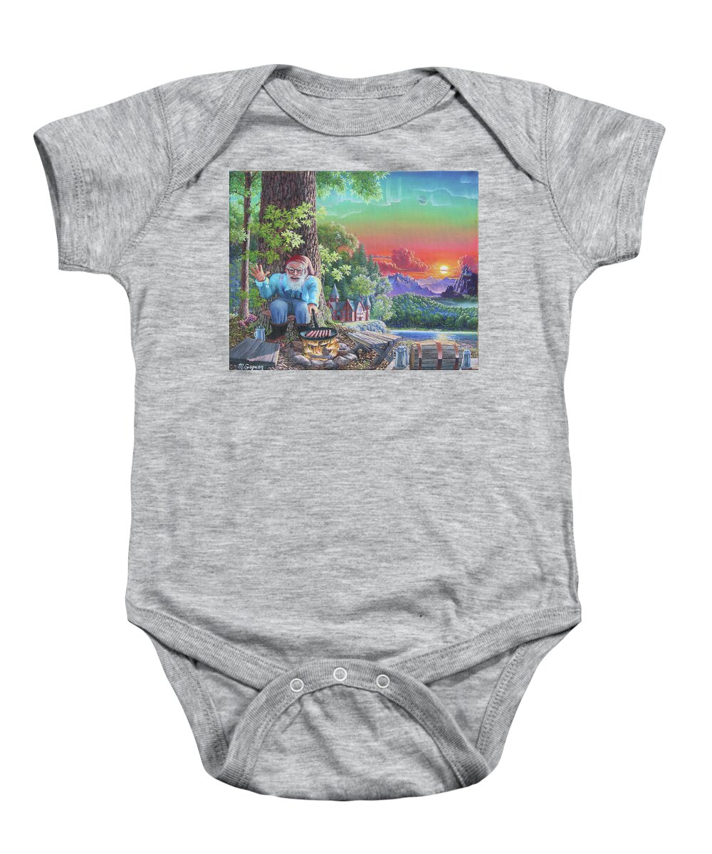 Gnome Baby Onesie featuring the painting The Gnome by Michael Goguen