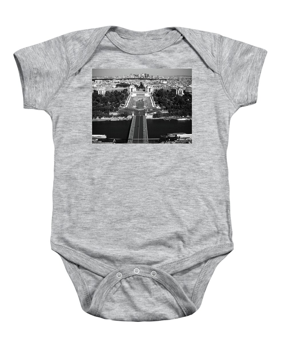 Cityscape Baby Onesie featuring the photograph The Jardins du Trocadero from the tower by Jim Feldman