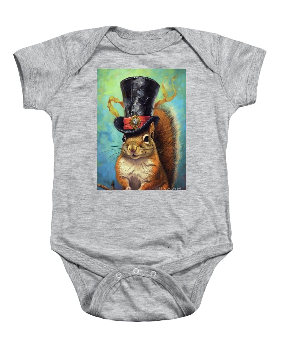 Red Squirrel Baby Onesie featuring the painting The Little Ring Leader by Tina LeCour