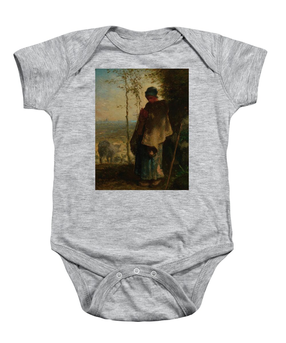 The Little Shepherdess Baby Onesie featuring the painting The Little Shepherdess, 1868-1872 by Jean-Francois Millet