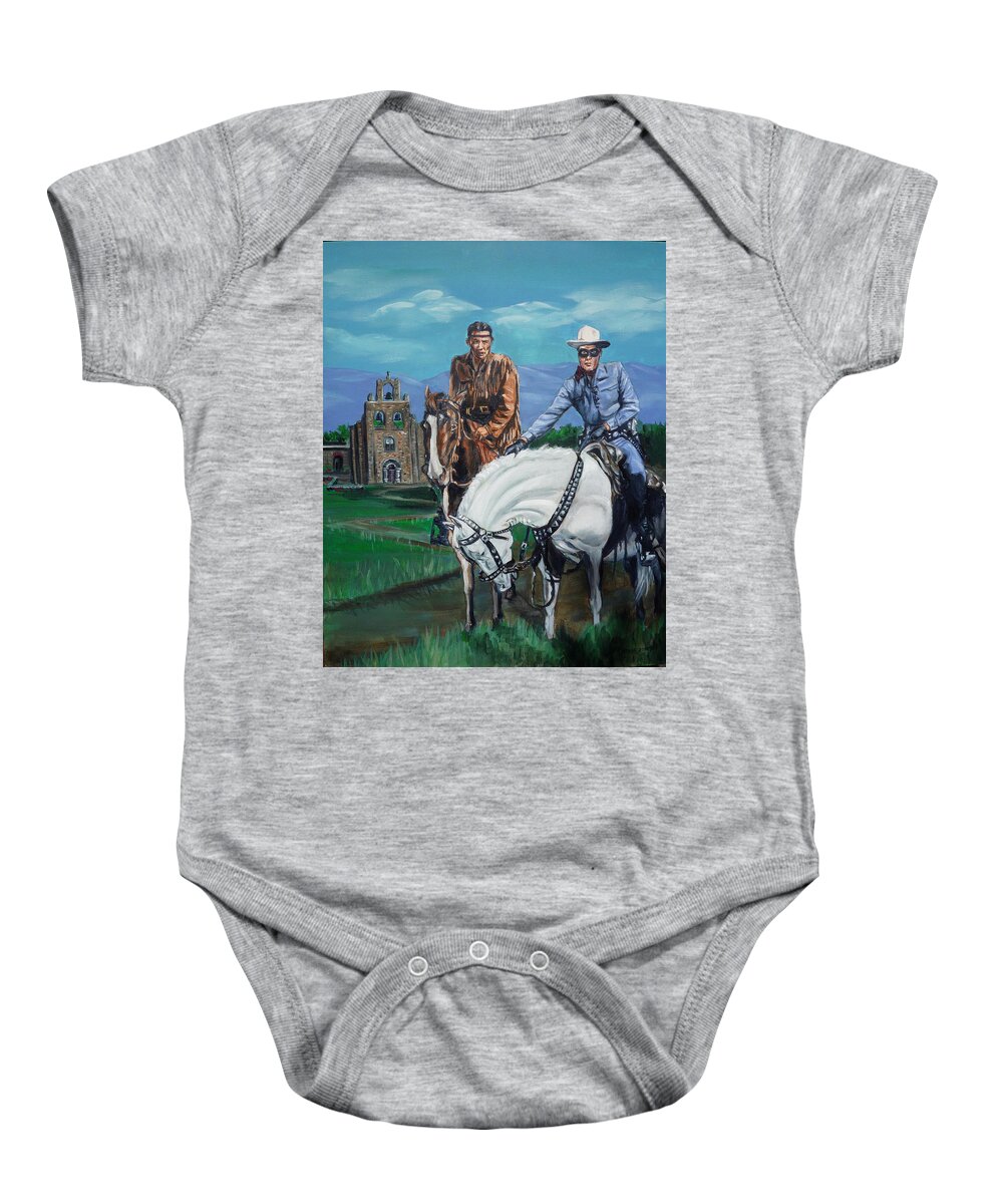 Lone Ranger Baby Onesie featuring the painting The Lone Ranger and Tonto Tribute by Bryan Bustard