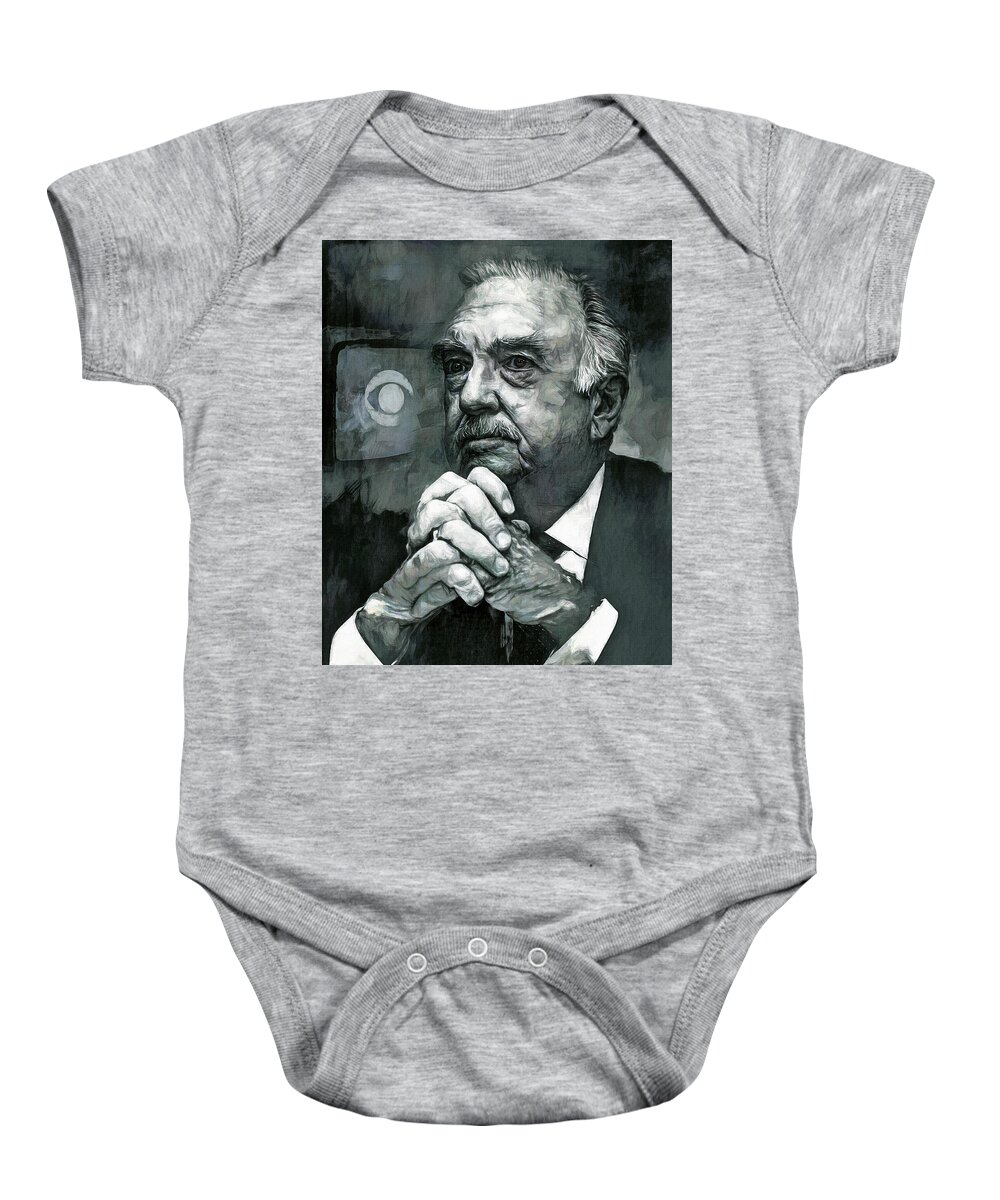 Walter Cronkite Baby Onesie featuring the mixed media The most trusted man in America by Mal Bray