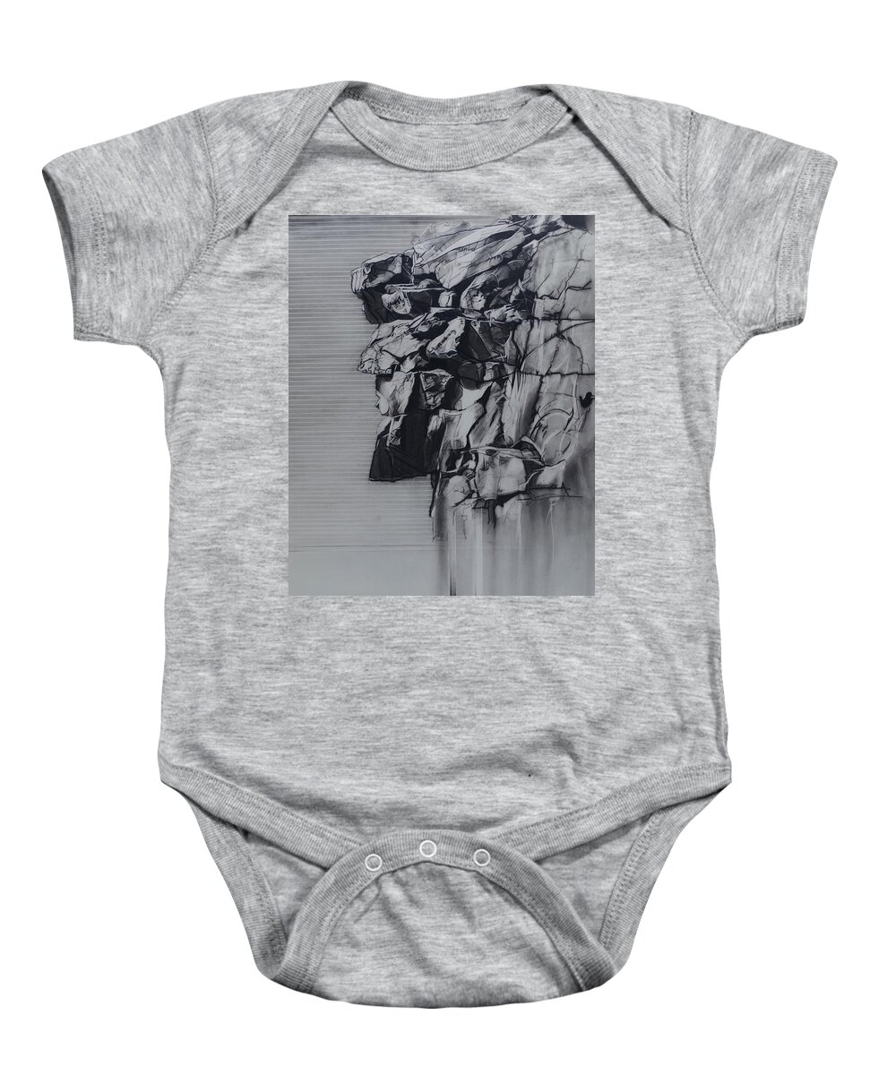 Charcoal Pencil Baby Onesie featuring the drawing The Old Man Of The Mountain by Sean Connolly