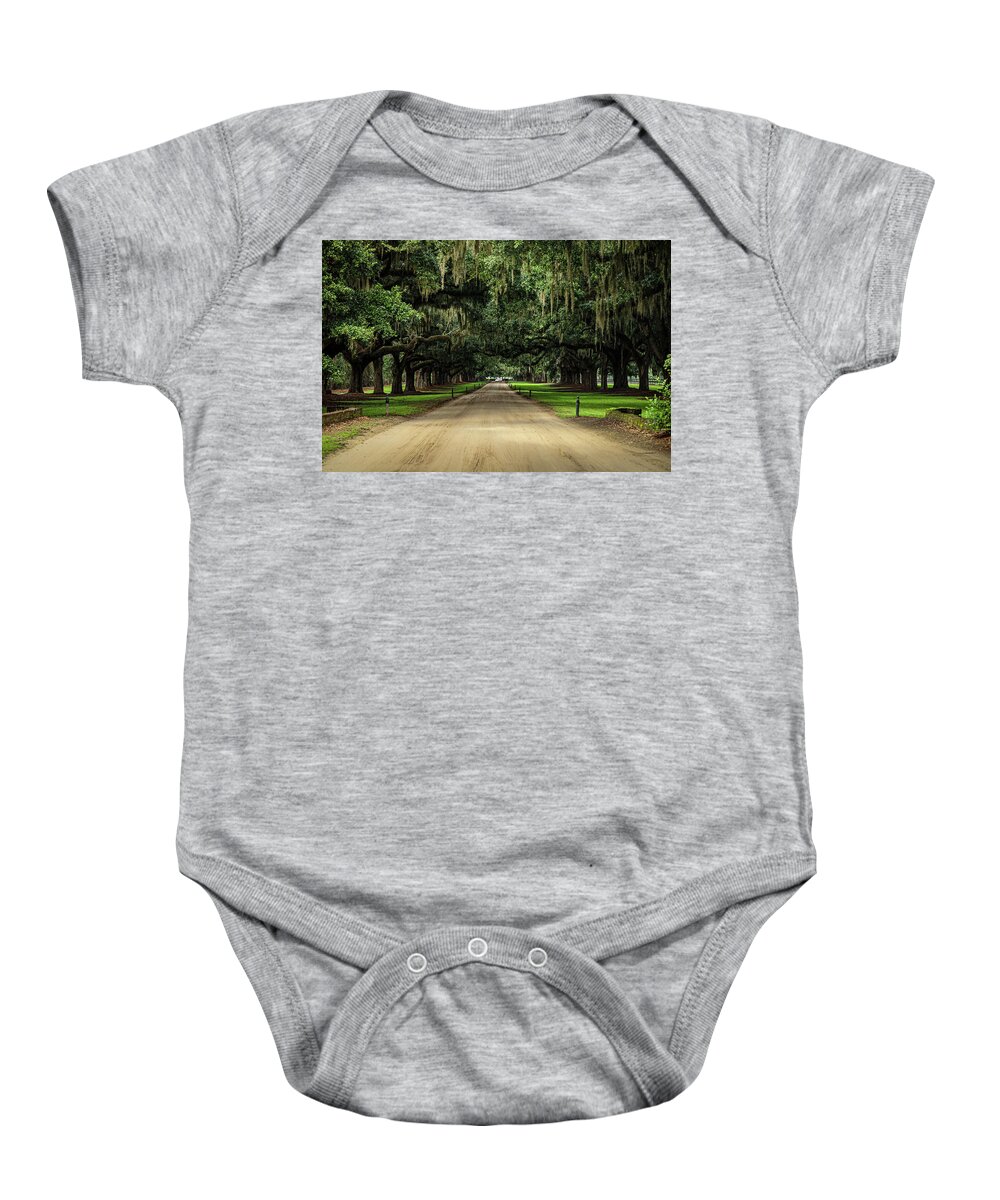 Drive Baby Onesie featuring the photograph The old oaks standing guard by Sand Catcher