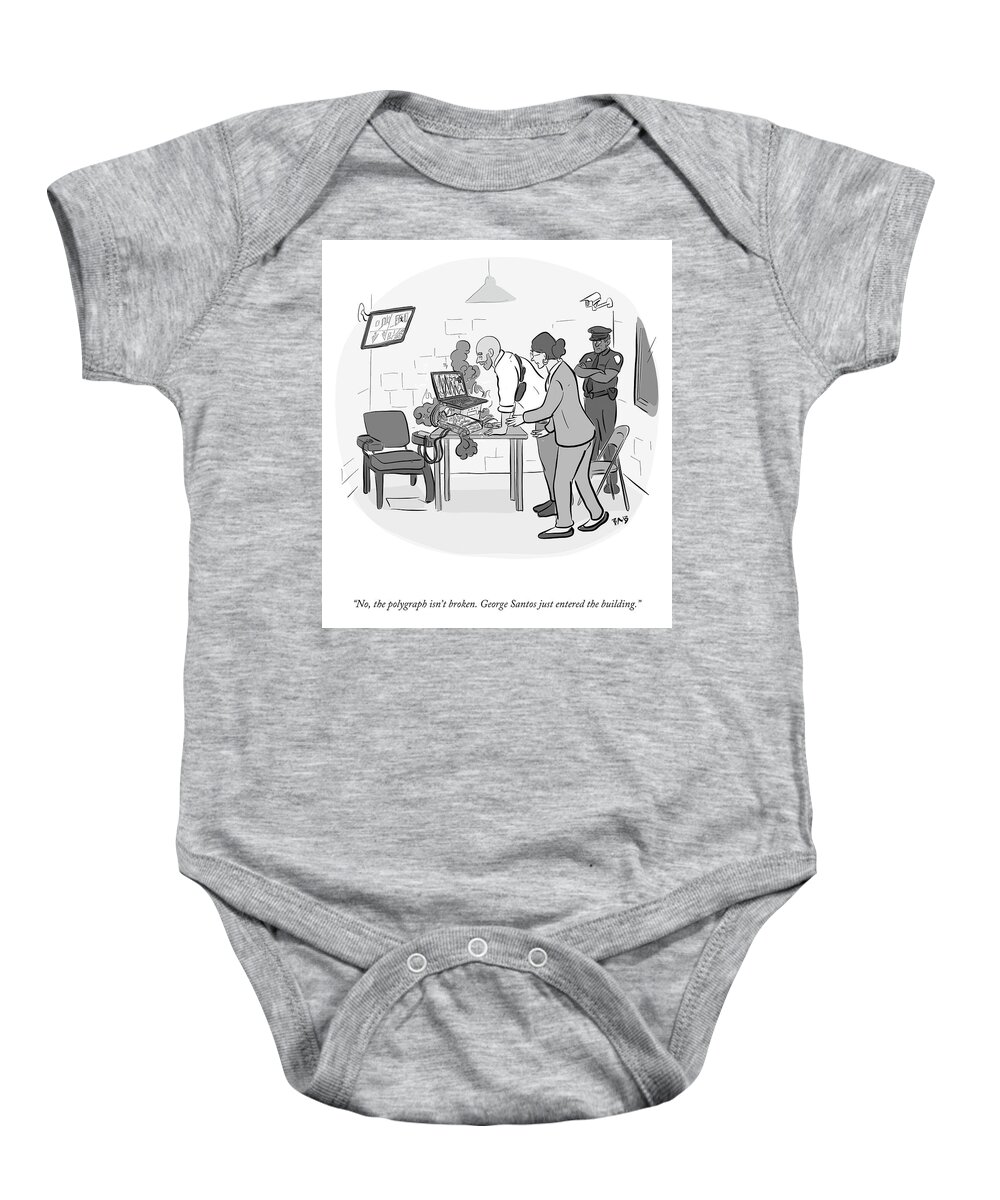 No Baby Onesie featuring the drawing The Polygraph isn't Broken by Brooke Bourgeois