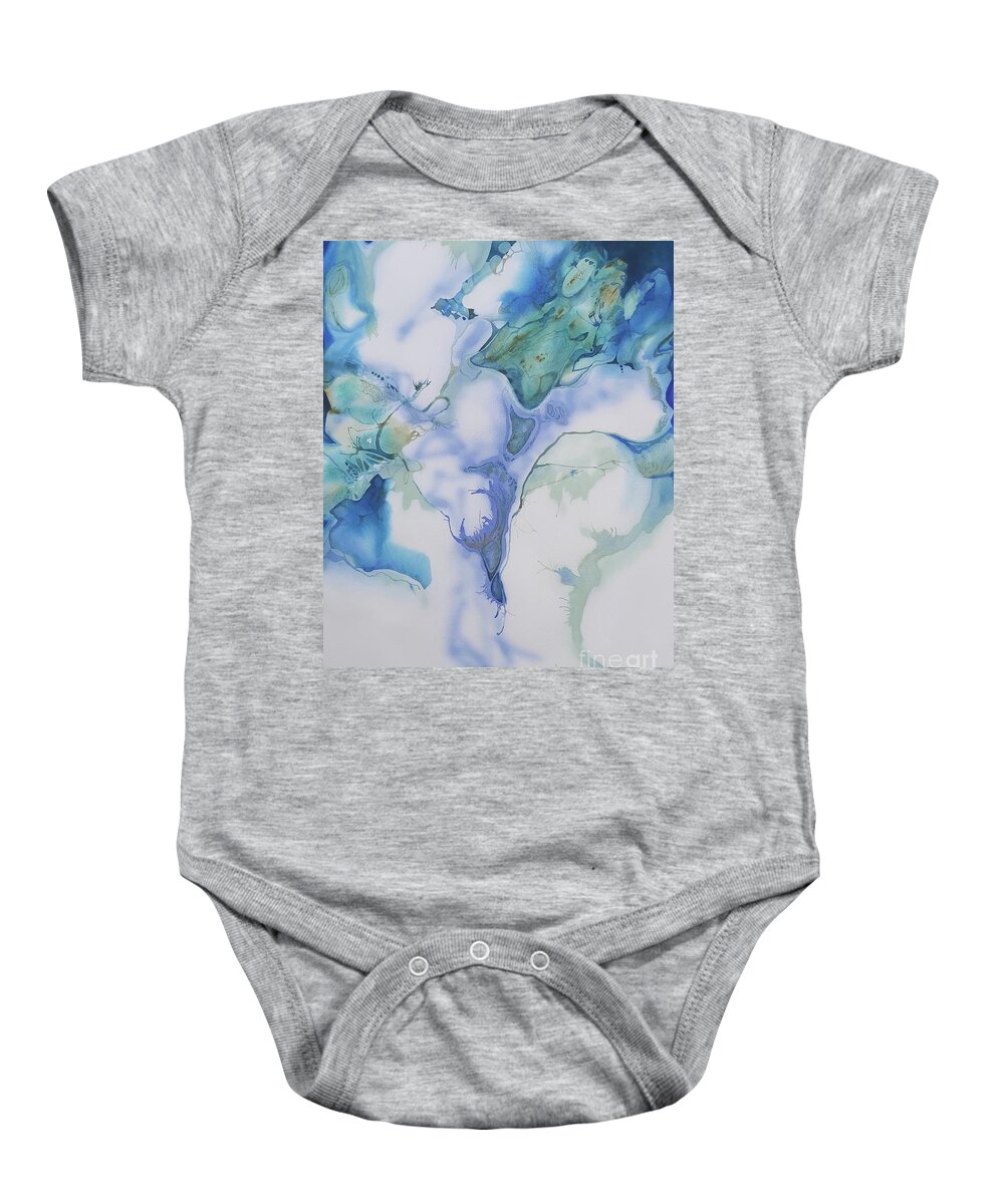 Blue Baby Onesie featuring the painting The Thaw Begins by Donna Acheson-Juillet