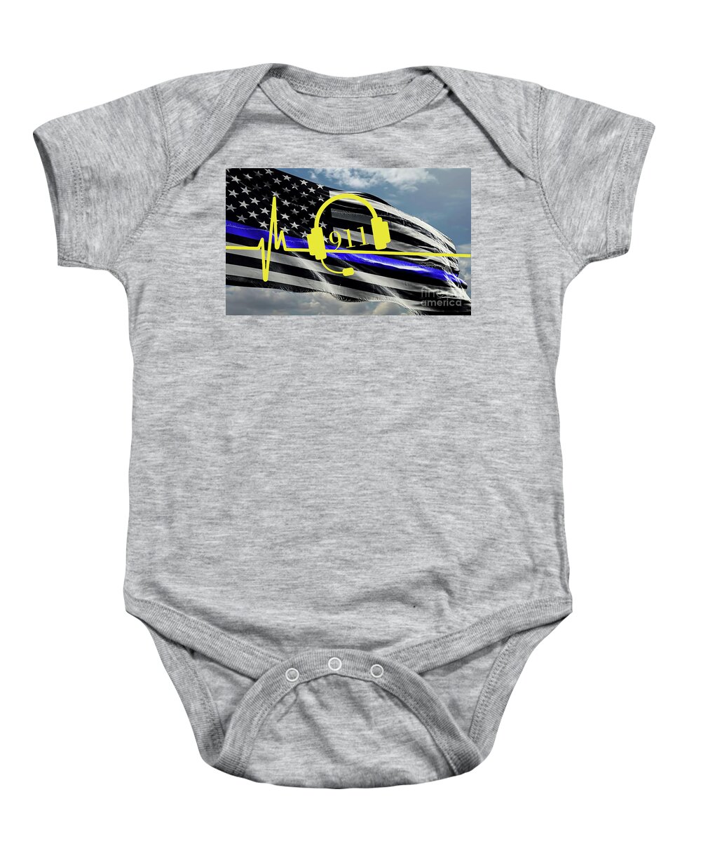 911 Baby Onesie featuring the digital art The Thin Gold Line 911 by D Hackett