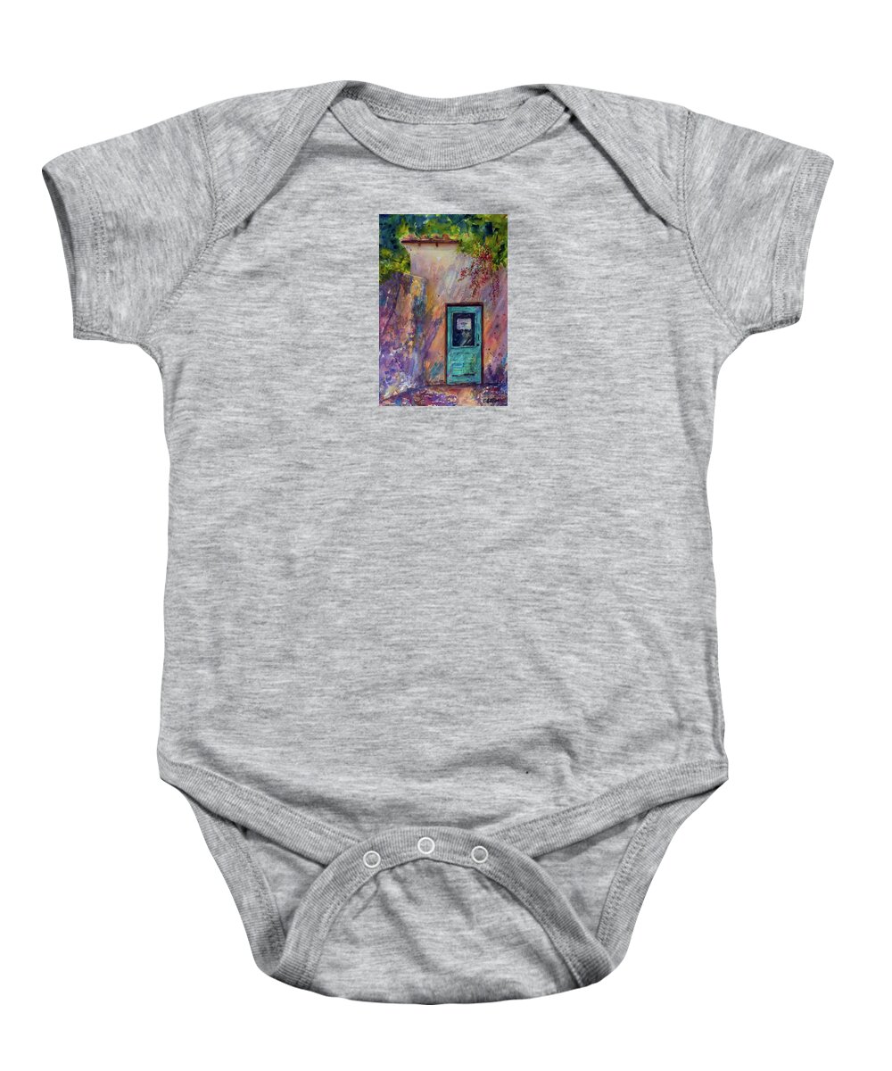 Turquoise Baby Onesie featuring the painting The Turquoise Door by Cheryl Prather