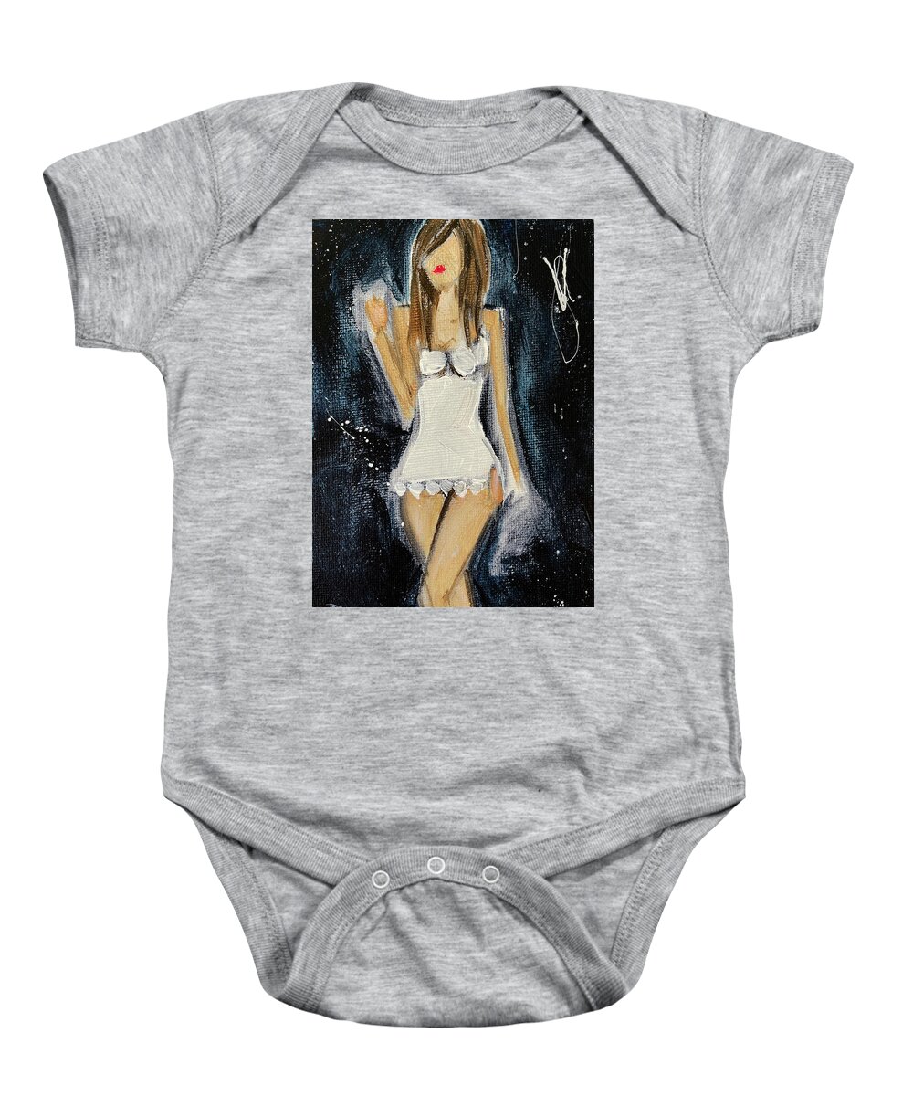 Chemise Baby Onesie featuring the painting The White Chemise by Roxy Rich
