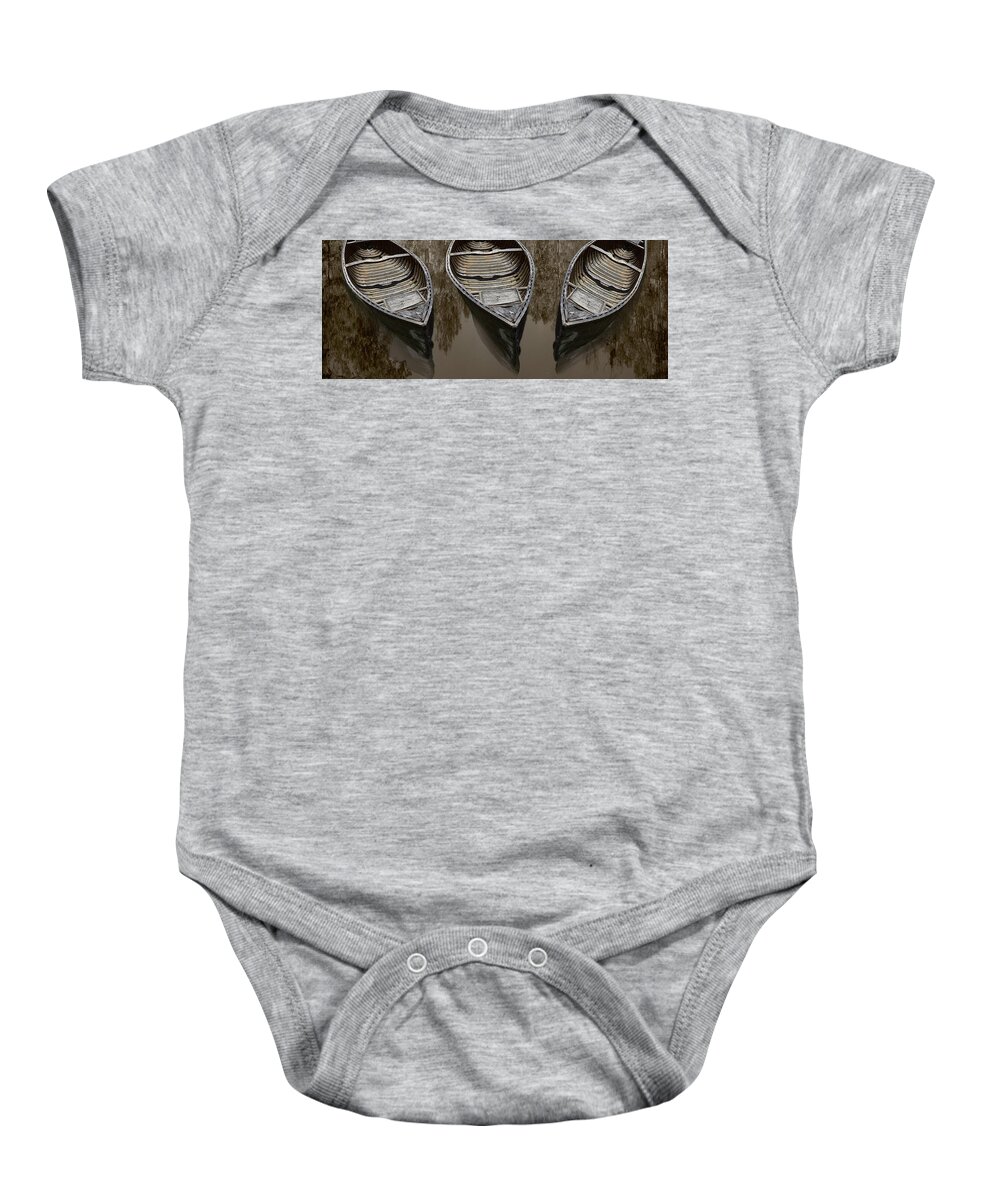 Appalachia Baby Onesie featuring the photograph Three Old Canoes Panorama by Debra and Dave Vanderlaan