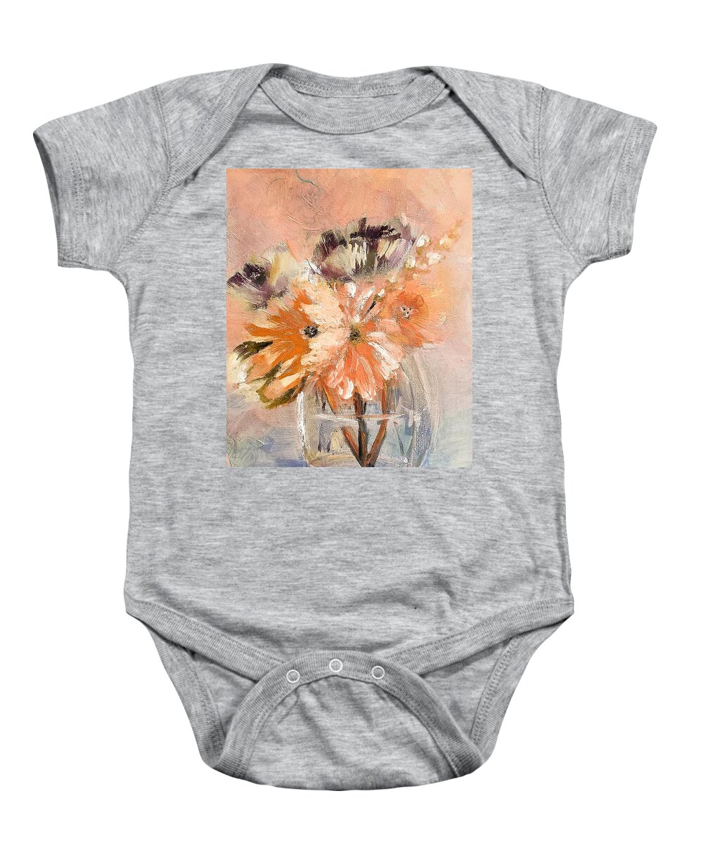 Orange Baby Onesie featuring the painting Tiny orange Bouquet by Lisa Kaiser