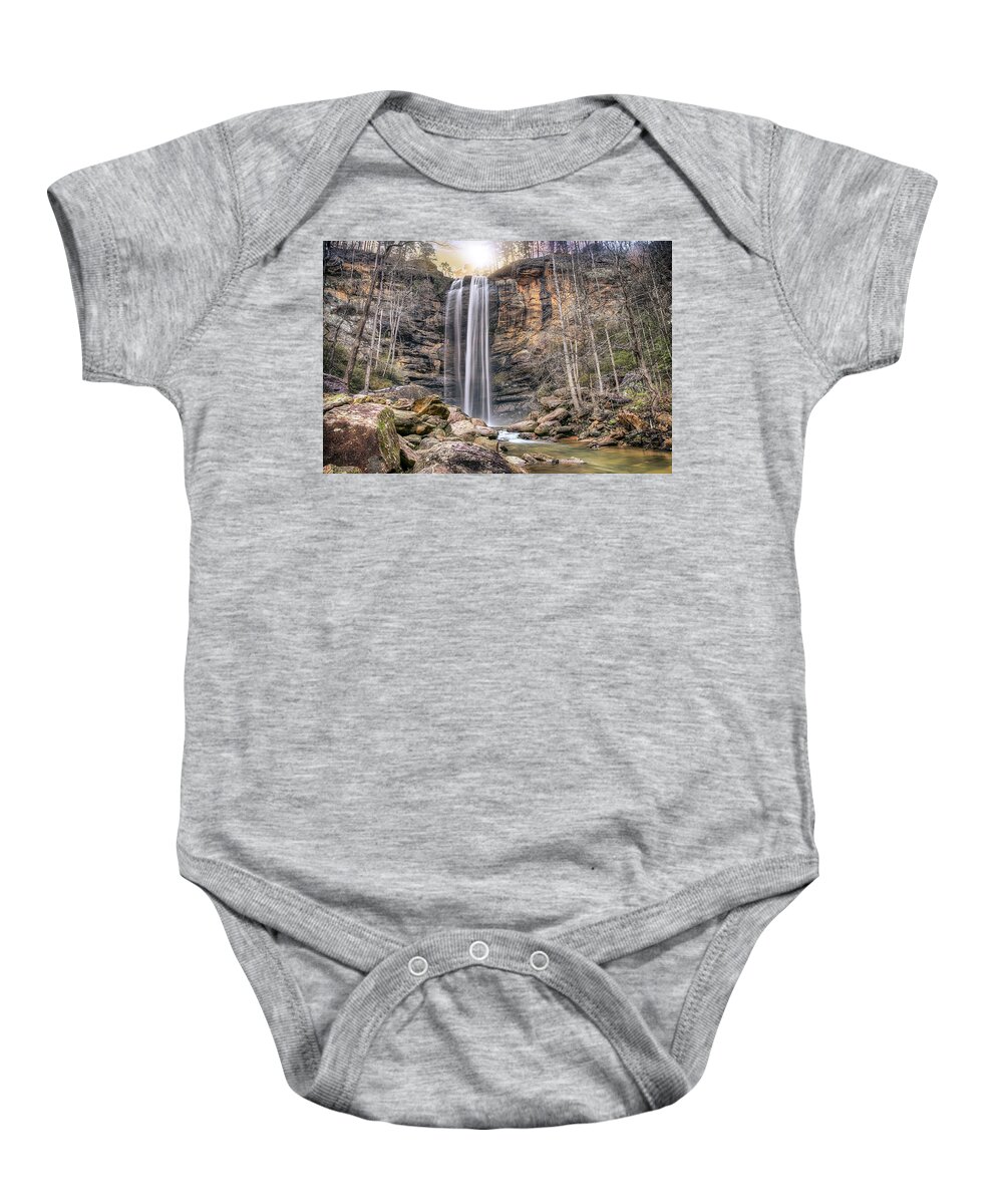 Toccoa Baby Onesie featuring the photograph Toccoa Falls by Anna Rumiantseva