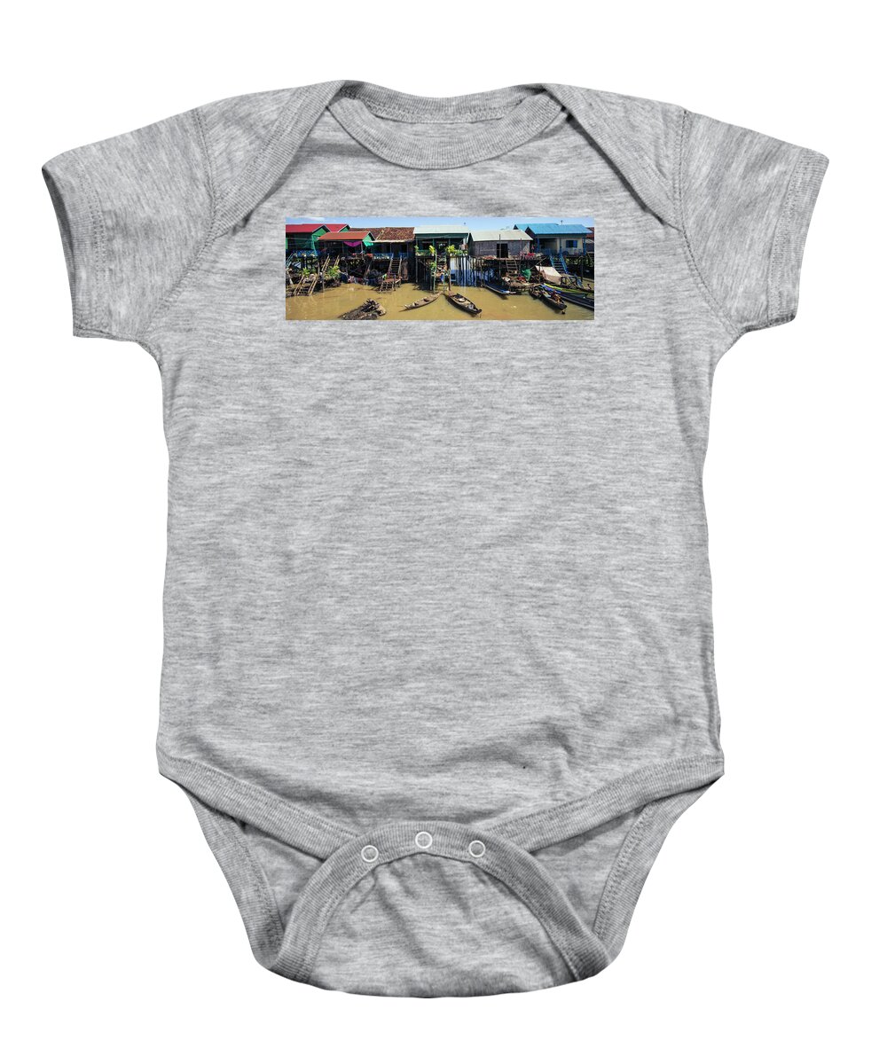 Panoramic Baby Onesie featuring the photograph Tonlesap lake cambodia floating village kampong khleang 4 by Sonny Ryse