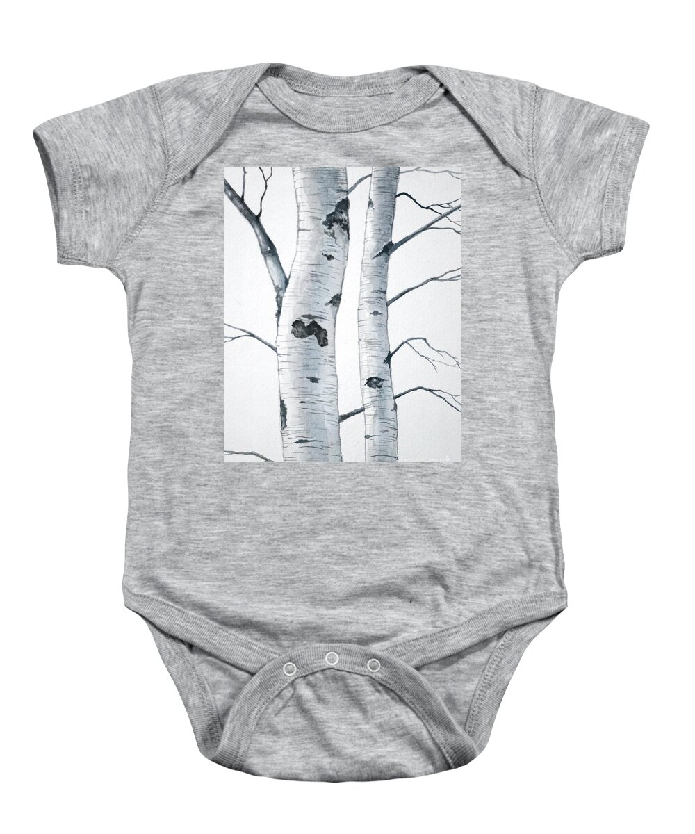 Birch Baby Onesie featuring the painting Two Birch Trees by Christopher Shellhammer