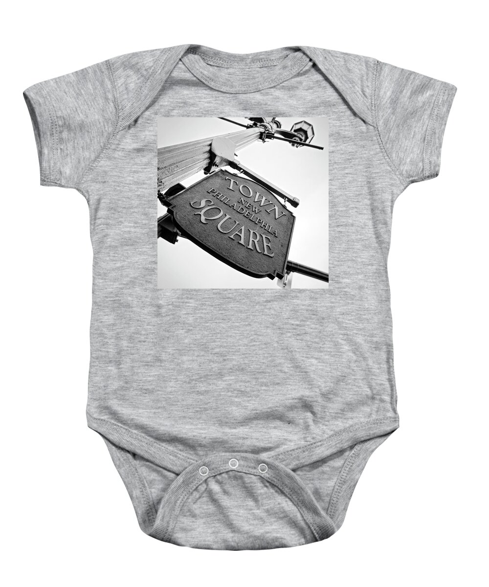 New Philadelphia Baby Onesie featuring the photograph Town Square Sign by Deborah Penland