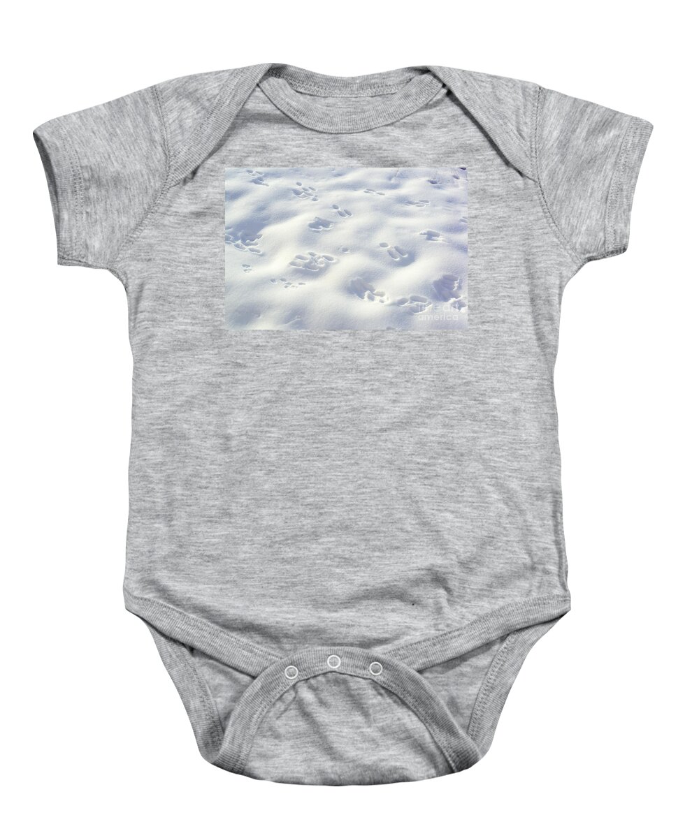 Snow Baby Onesie featuring the photograph Tracks and Shadows by Kae Cheatham