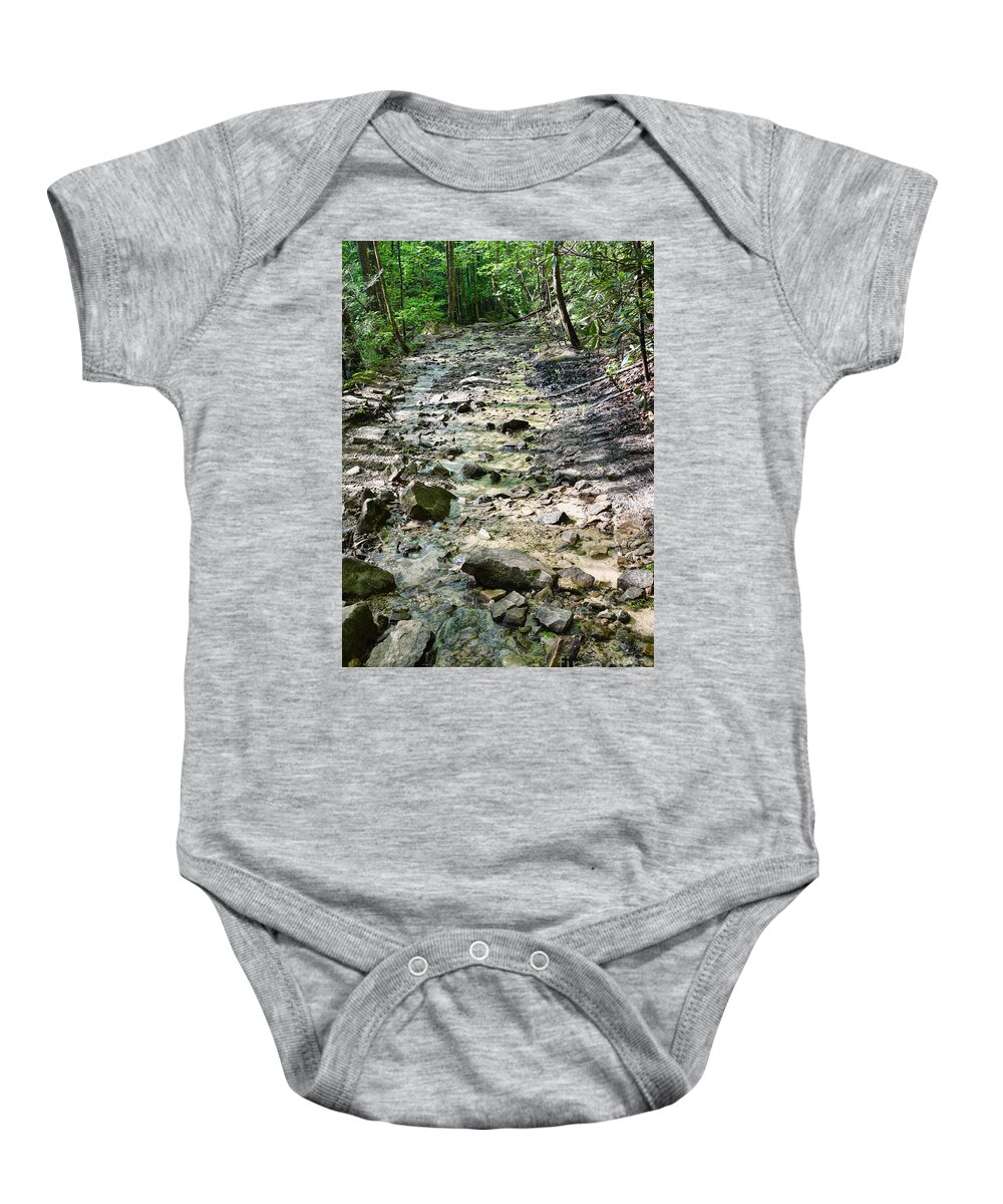 Trail Baby Onesie featuring the photograph Trail Is A Creek by Phil Perkins