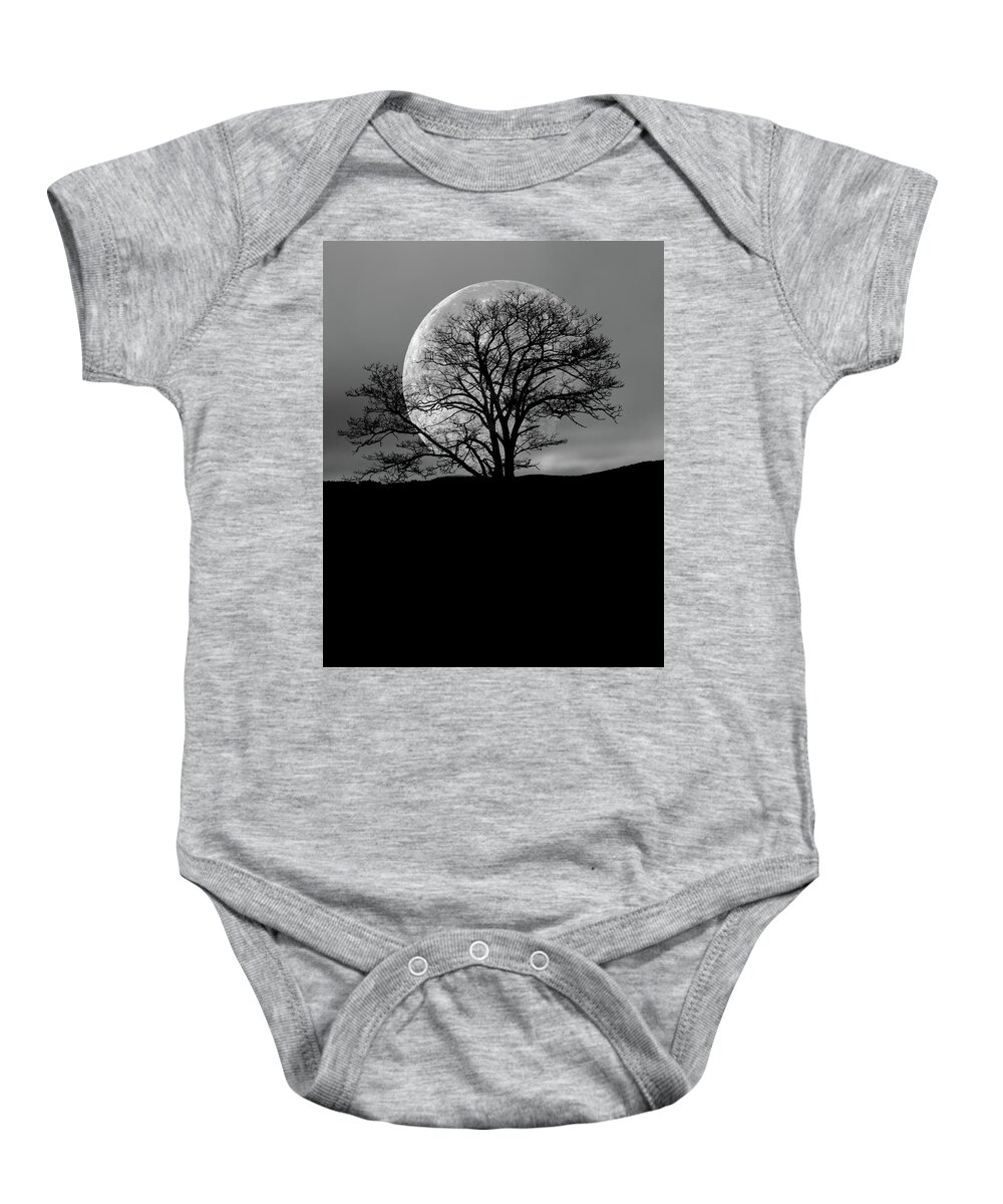 Moon Baby Onesie featuring the photograph Tree and Moon by Bob Orsillo