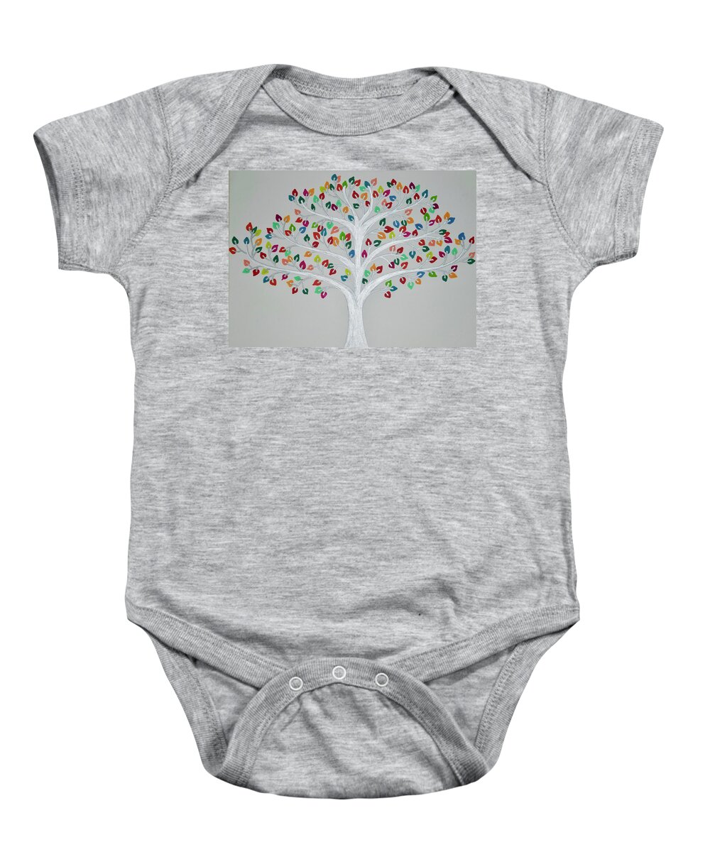 Red Baby Onesie featuring the painting Tree of Life - Abstract by Bnte Creations