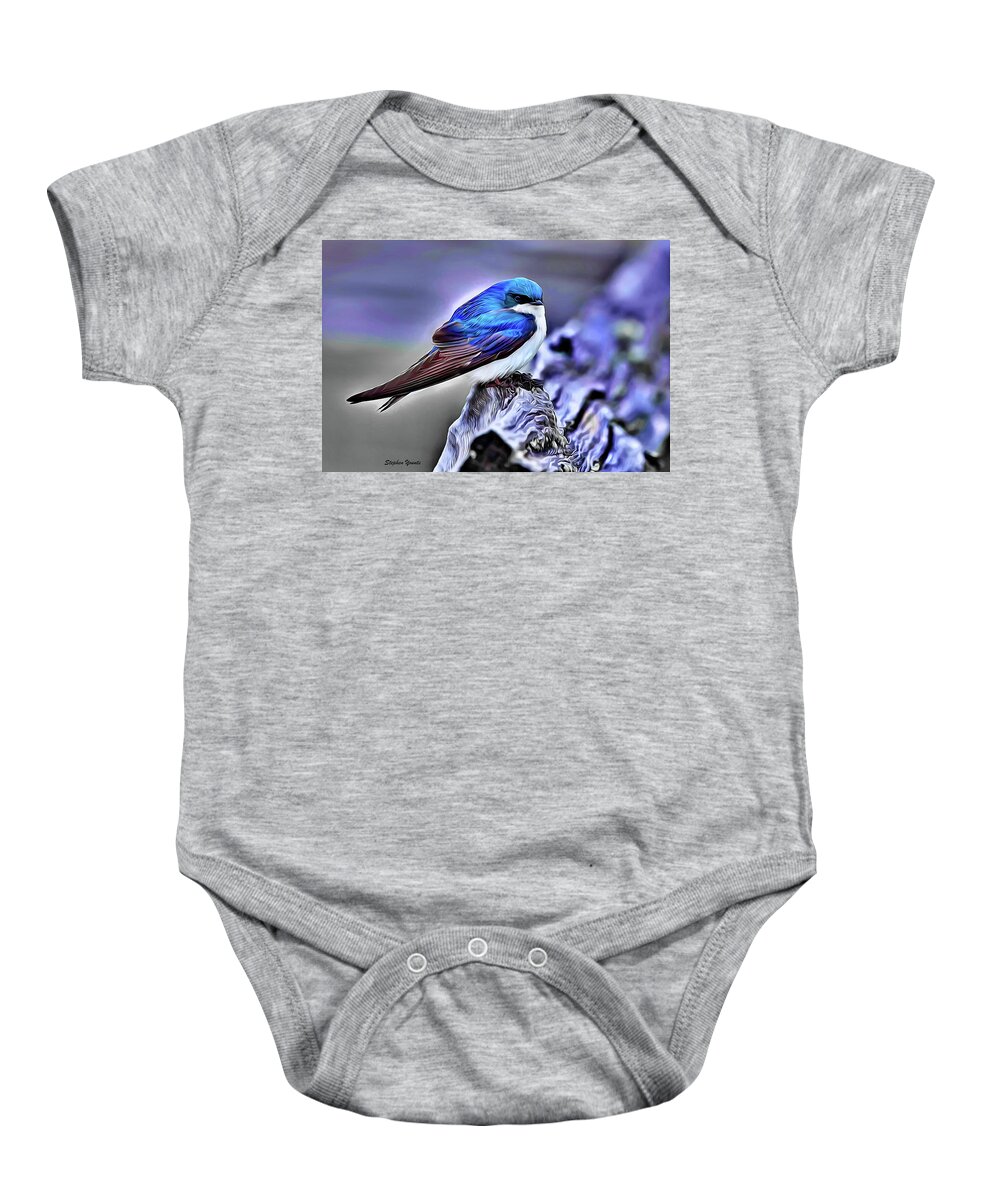 Tree Swallow Baby Onesie featuring the digital art Tree Swallow by Stephen Younts