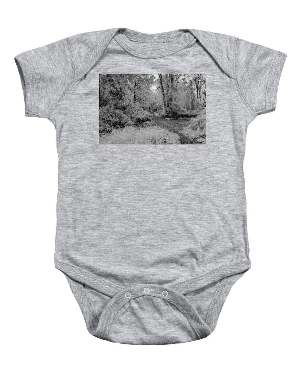 Trees Baby Onesie featuring the photograph Trees along the path in infrared by Alan Goldberg