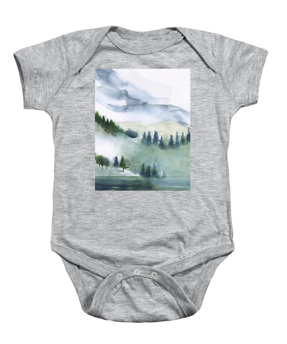 Trees On Snow Mountain Baby Onesie featuring the painting Trees On Snowy Mountain by Frank Bright