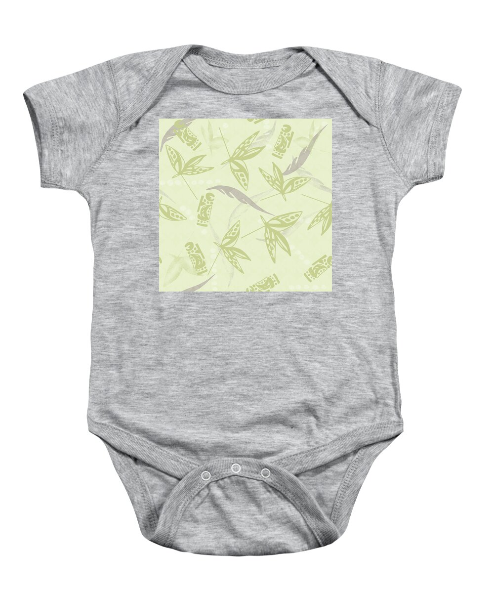 Tribal Baby Onesie featuring the digital art Tribal Leaves, Drums, and Feathers Pattern by Sand And Chi