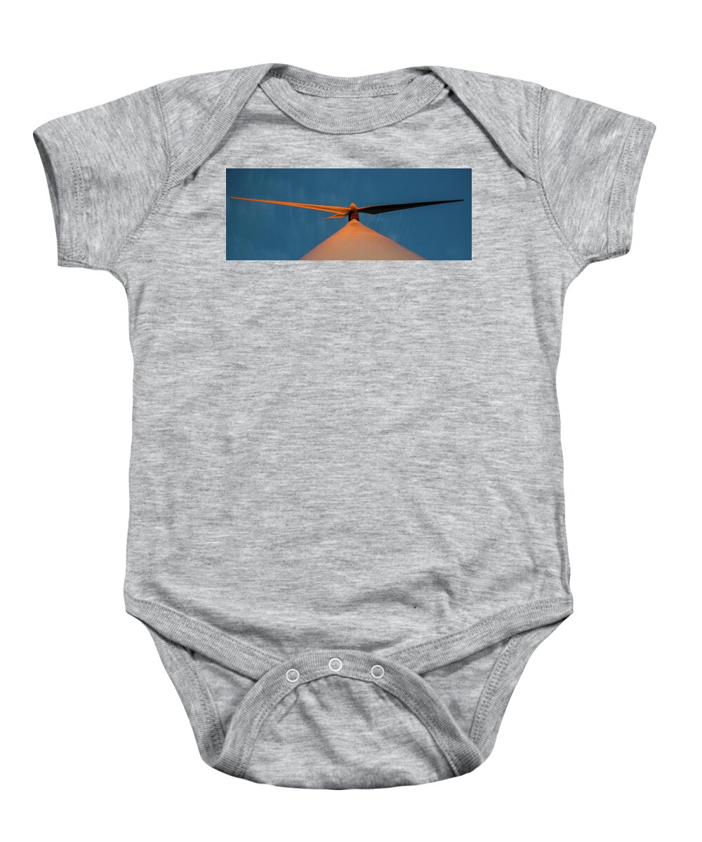 Turbine Baby Onesie featuring the photograph Turbine blades at Sunset by Max Blinkhorn