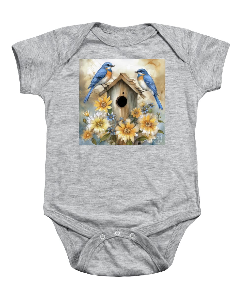 Bluebirds Baby Onesie featuring the painting Two Lovely Bluebirds by Tina LeCour