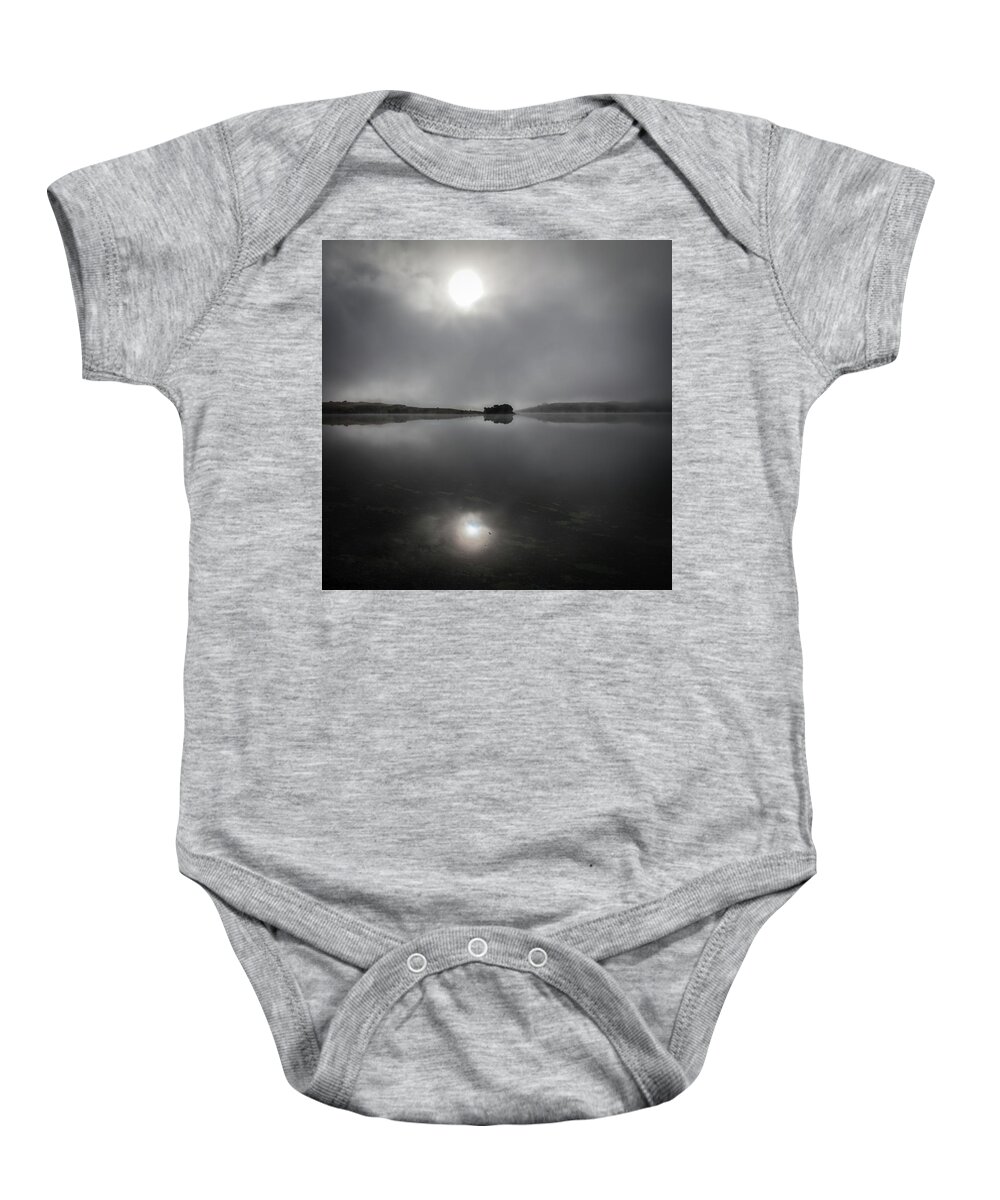 Two Suns Baby Onesie featuring the photograph Two suns, Nicasio Reservoir by Donald Kinney