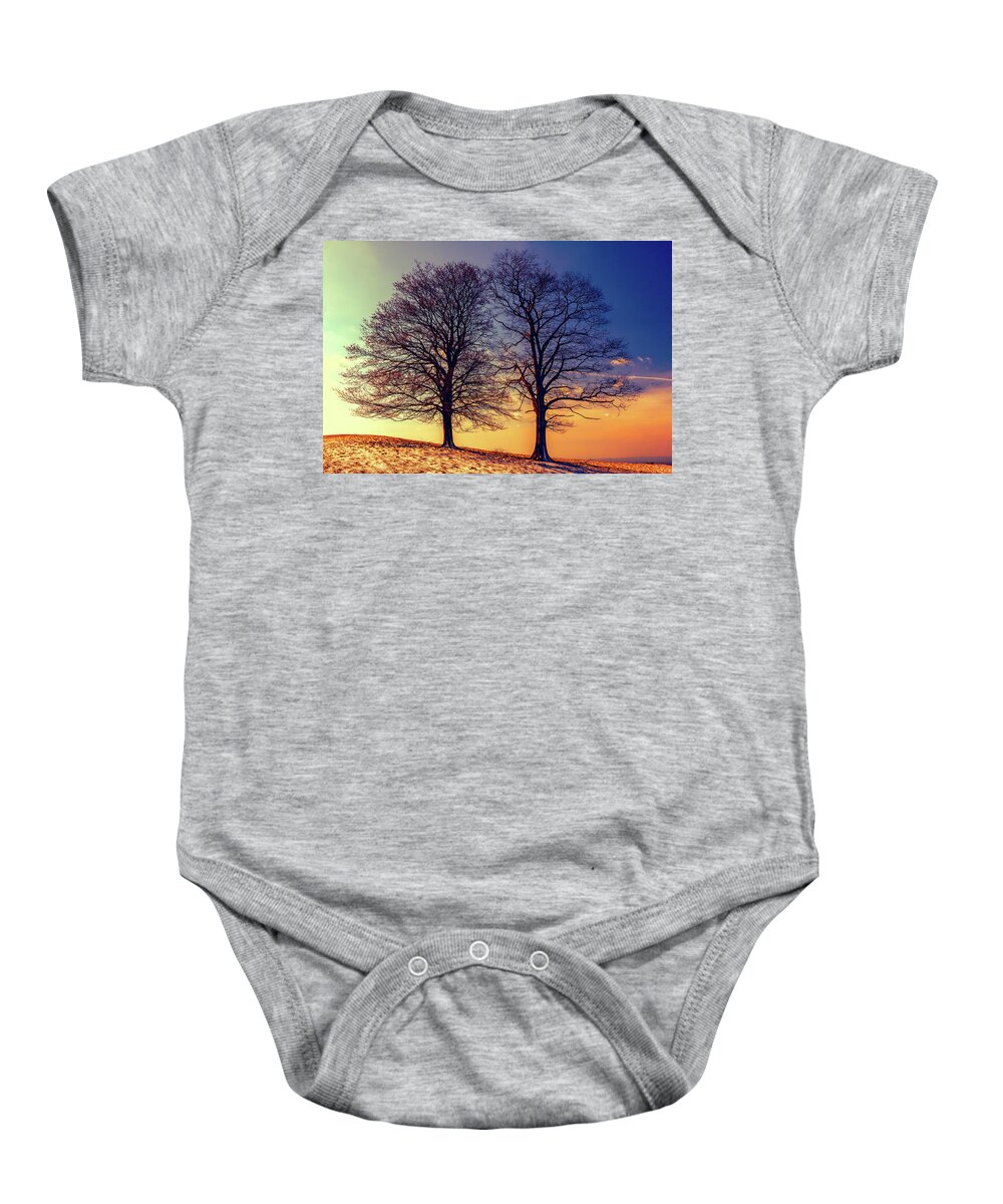 North Carolina Baby Onesie featuring the digital art Two Trees on the Parkway FX by Dan Carmichael