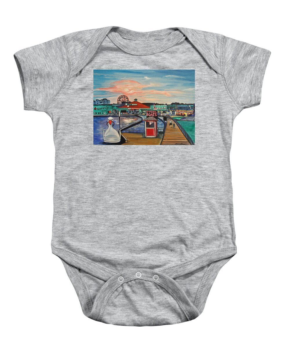 Asbury Art Baby Onesie featuring the painting U-Pedal the Boat by Patricia Arroyo