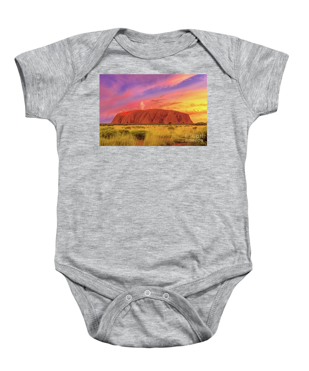 Australia Baby Onesie featuring the photograph Uluru Australia sunset sky by Benny Marty
