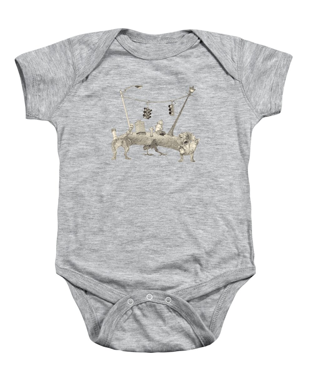 Dog Baby Onesie featuring the drawing Urban Chimera by Jenny Armitage