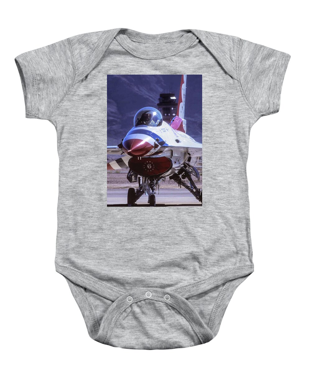 U.s. Air Force Baby Onesie featuring the photograph USAF F-16C Thunderbirds by Erik Simonsen