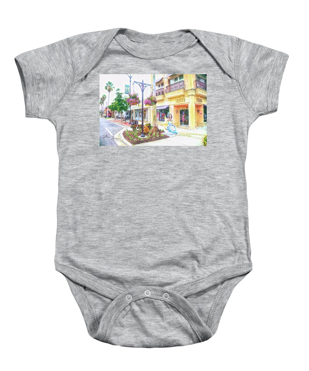 Main Street Baby Onesie featuring the digital art Venice Avenue MainStreet by Alison Belsan Horton