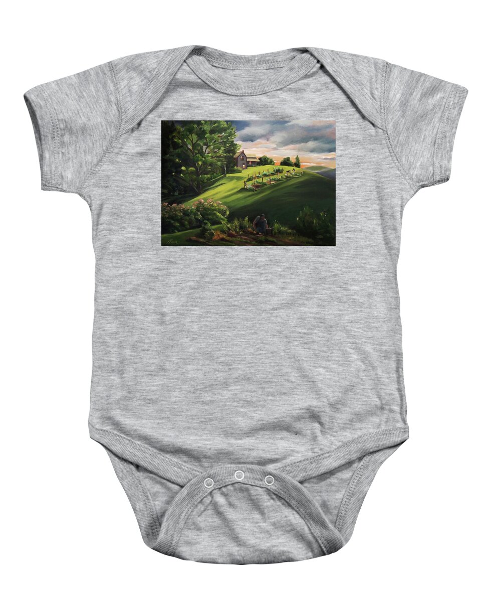 Vermont Art Baby Onesie featuring the painting Vermont Gardens by Nancy Griswold