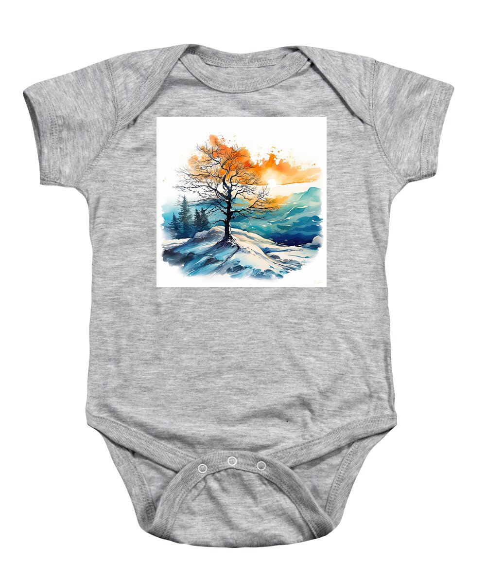 Turquoise And Orange Baby Onesie featuring the painting Vibrant Feast - Turquoise and Orange Wall Art by Lourry Legarde