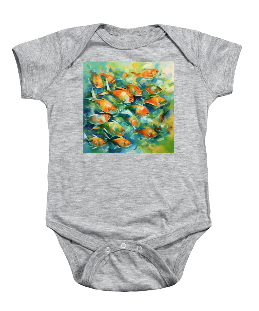Abstract Baby Onesie featuring the digital art Vibrant Orange Sea Creatures by Caito Junqueira