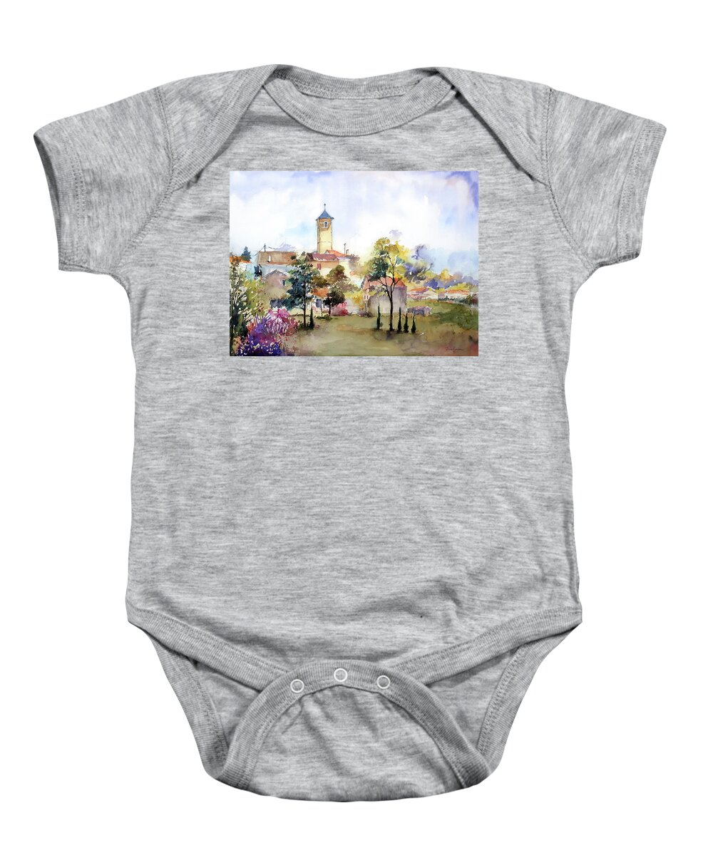 A Village In The South West Og France 'caresse' Is The Name Who Makes People Do Not Forget It Baby Onesie featuring the painting Village CARRESSE 64 by Kim PARDON