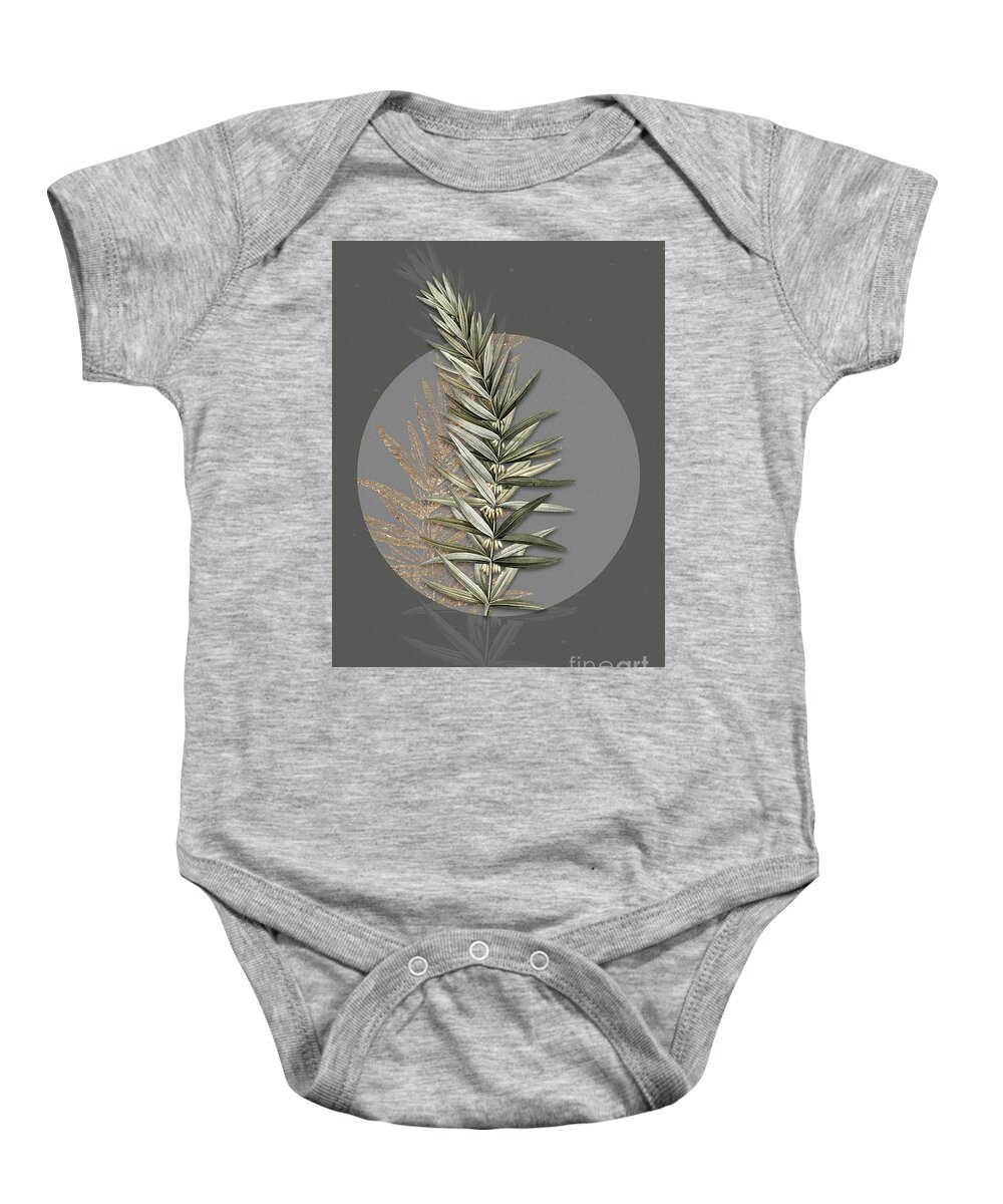 Vintage Baby Onesie featuring the painting Vintage Botanical Whorled Solomons Seal on Circle Gray on Gray by Holy Rock Design