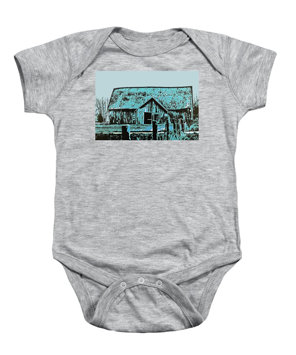Barn Baby Onesie featuring the photograph Vintage Mount Vernon Barn - Graphic Novel Style by Sea Change Vibes