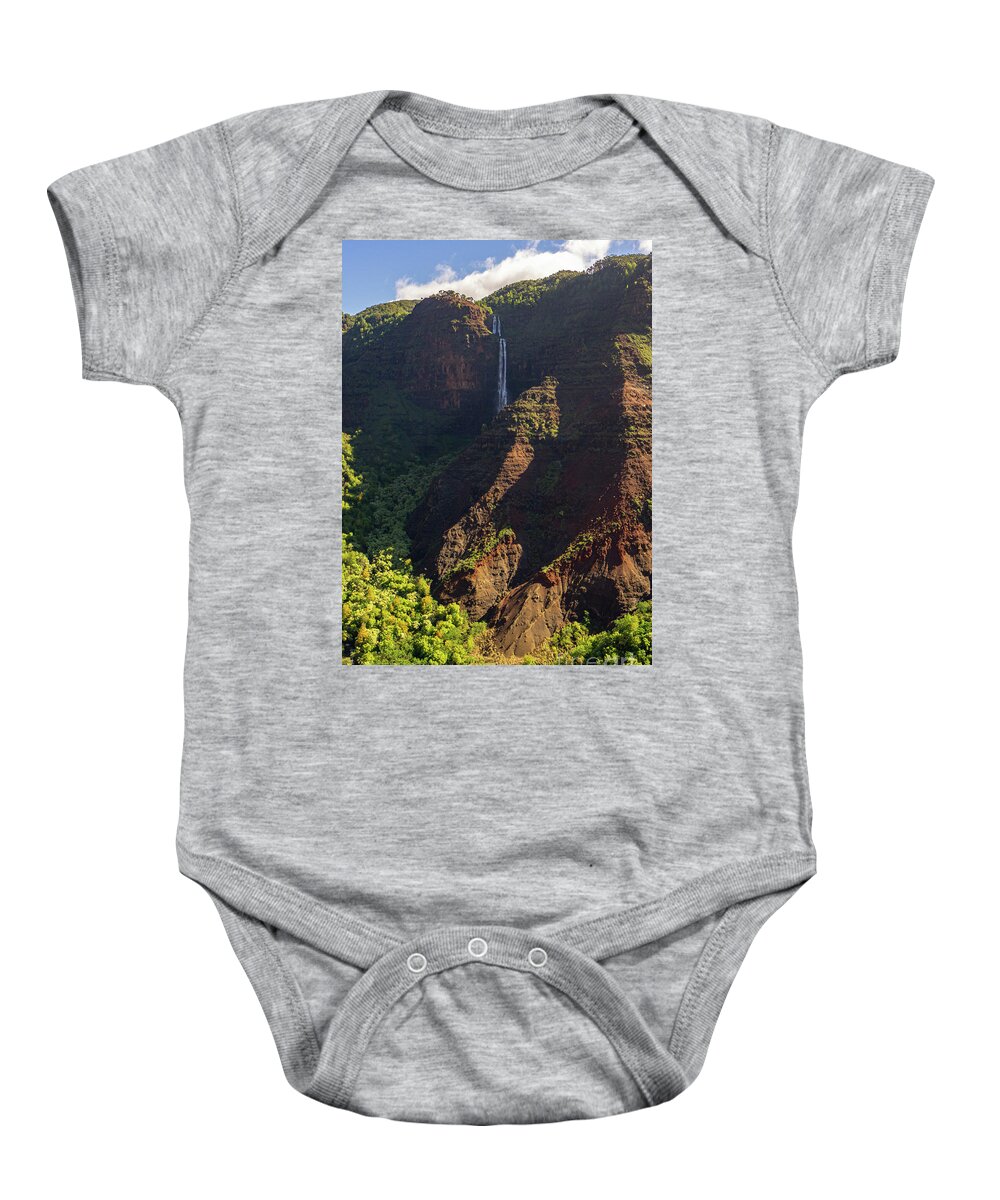 Waipo'o Falls Baby Onesie featuring the photograph Waipo'o Falls in Waimea Canyon on Kauai, Hawaii #2 by Nancy Gleason